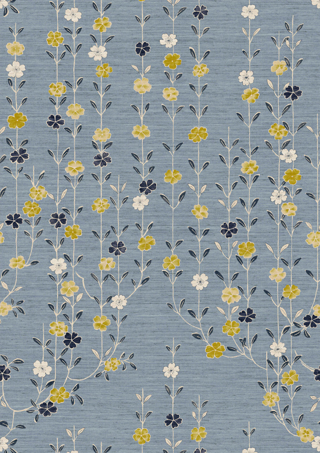 Lewis & Wood Tapete Blossom Saffron Sky in Gelb und Blau mit floralem und botanischem Design - Bild 1