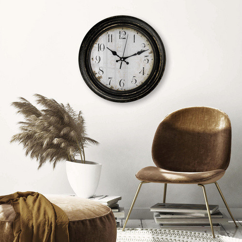 K&L Wall Art Wanduhr im Shabby Chic Design, rund, Schwarz/Weiß, H x B: 4,8 x 30,2 cm - Bild 3