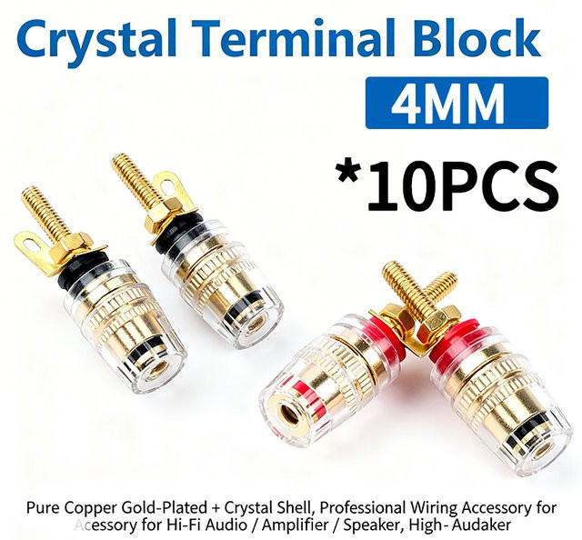 10er Set vergoldete Lautsprecher-Anschlussklemmen mit 4mm Bananenstecker-Buchse in Gold und Rot für Verstärker - Bild 1