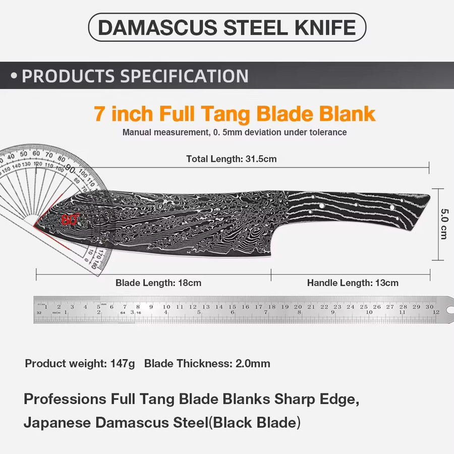 XITUO Santoku Damaszener Stahl Kochmesser mit schwarzer Klinge und Full Tang, 20,32 cm - Bild 2