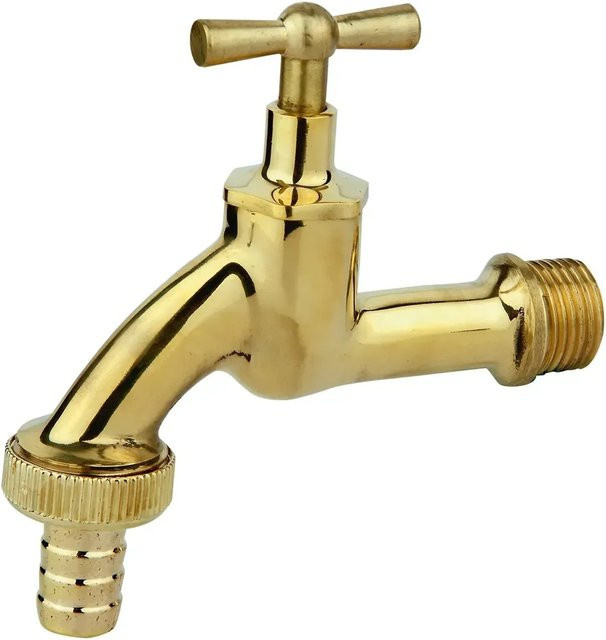 Kirchhoff Auslaufventil mit Knebelgriff aus Messing in Gold/Silber, 1/2 Zoll AG x 3/4 Zoll AG - Bild 1