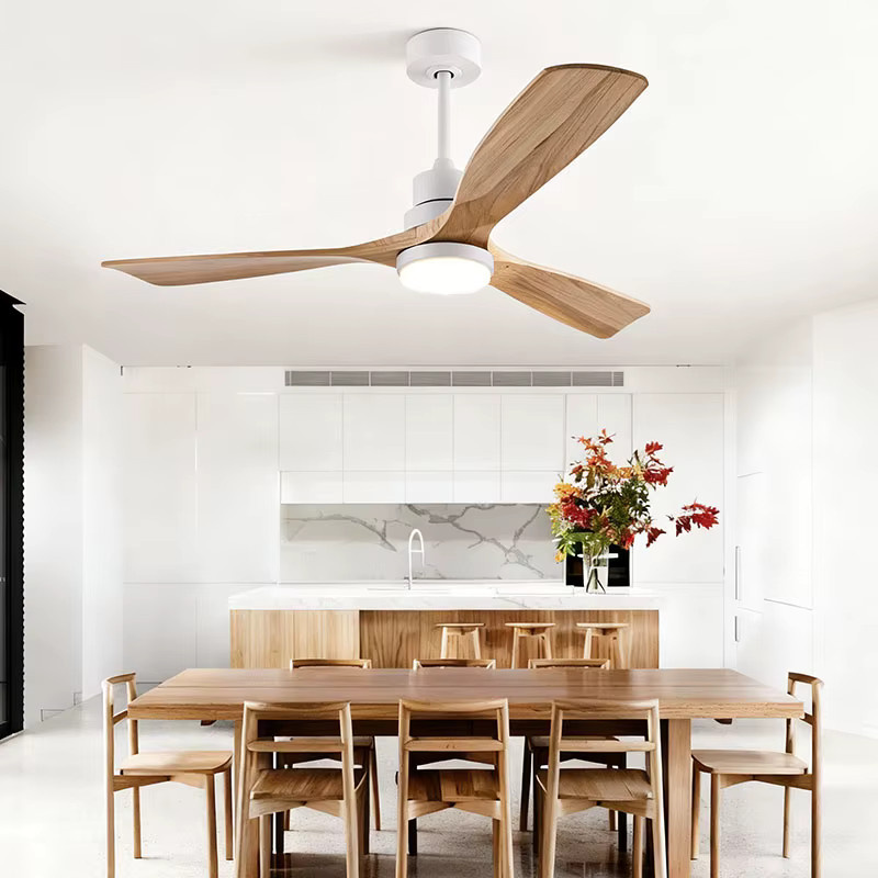 LINCCW LED-Deckenventilator aus massivem Holz mit Fernbedienung und Deckenpendelleuchte, dreifarbig, geräuschlos und höhenverstellbar - Bild 2