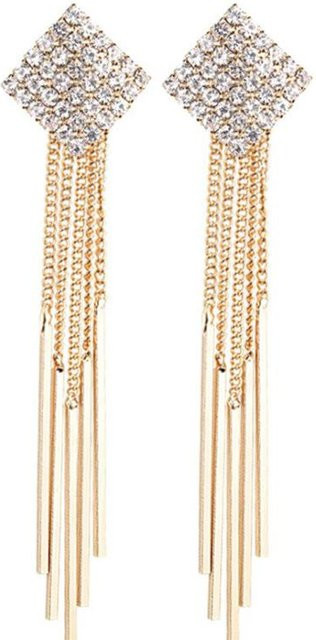 YIRAN Quastenohrringe, Kupfer, beige, Zirkonia, Kristall, Damen - Bild 1