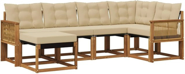vidaXL Outdoor-Sofagarnitur L-Form aus Akazienholz mit Textilene und Kissen in Natur-Beige - Bild 1