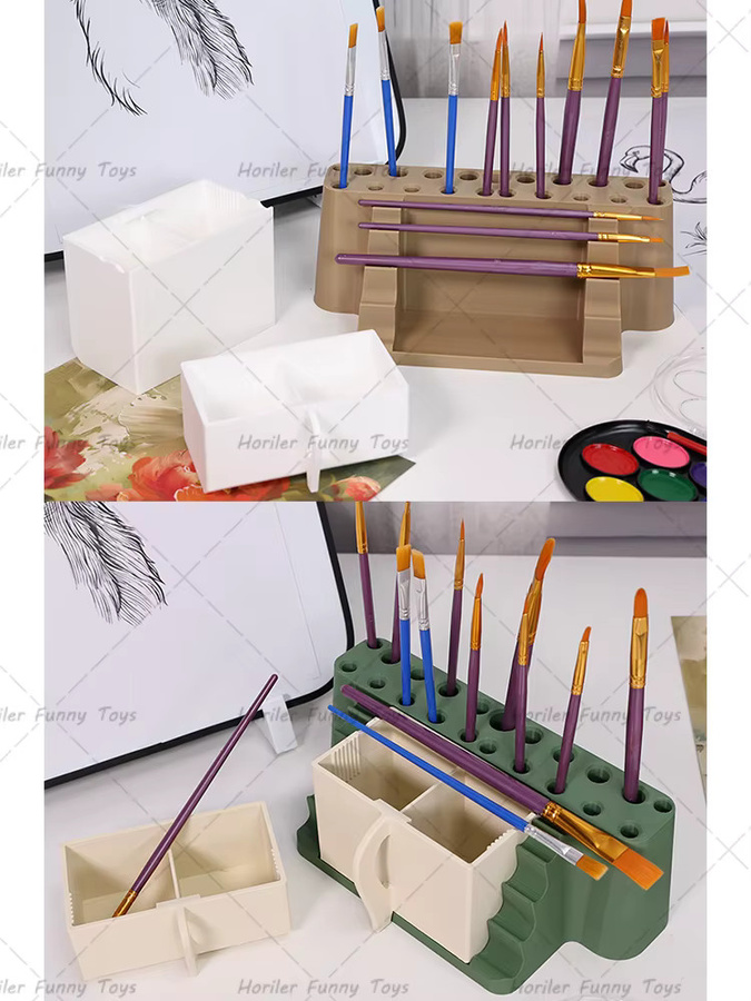 3D-gedruckter Pinselhalter mit integrierter Pinsel-Reinigungsbox zur organisierten Aufbewahrung für Künstlerbedarf aus Kunststoff - Bild 3
