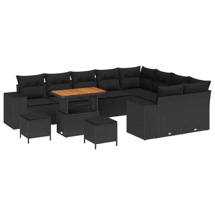 vidaXL Garten-Sofa-Set 12-teilig in Schwarz mit Kissen und integriertem Stauraum für Terrasse und Balkon - Bild 2