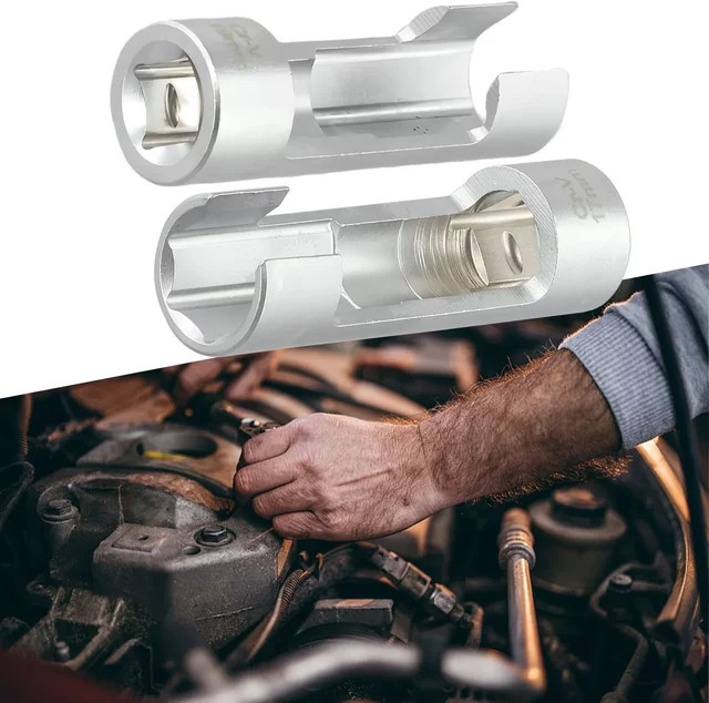 VIBRATITE Diesel Kraftstoff Injektor Rohr Steckschlüssel und Sauerstoff Sensor Schlüssel Werkzeug Set in Silber, 17 mm und 19 mm - Bild 1