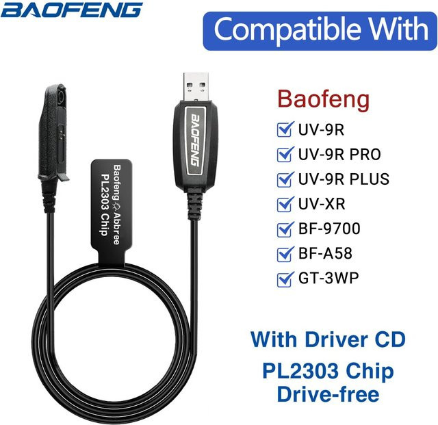 Baofeng USB-Programmierkabel für UV-9R Pro Plus XR mit PL2303 Chip in Schwarz - Bild 1