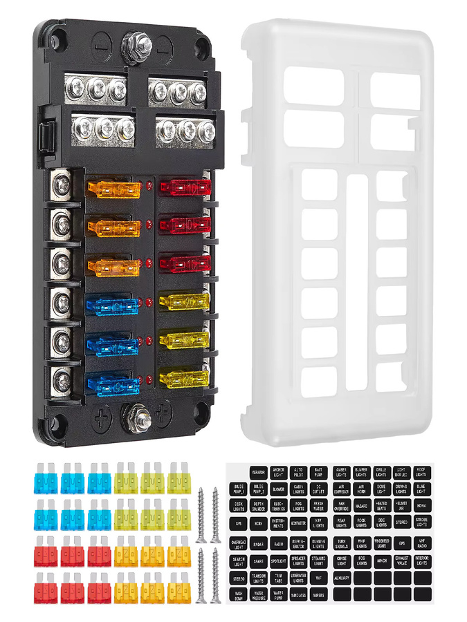 Chelhead 12V 12-Wege-Auto-Sicherungshalter mit negativen Bussen und roter LED-Anzeige in Rot und Schwarz - Bild 7