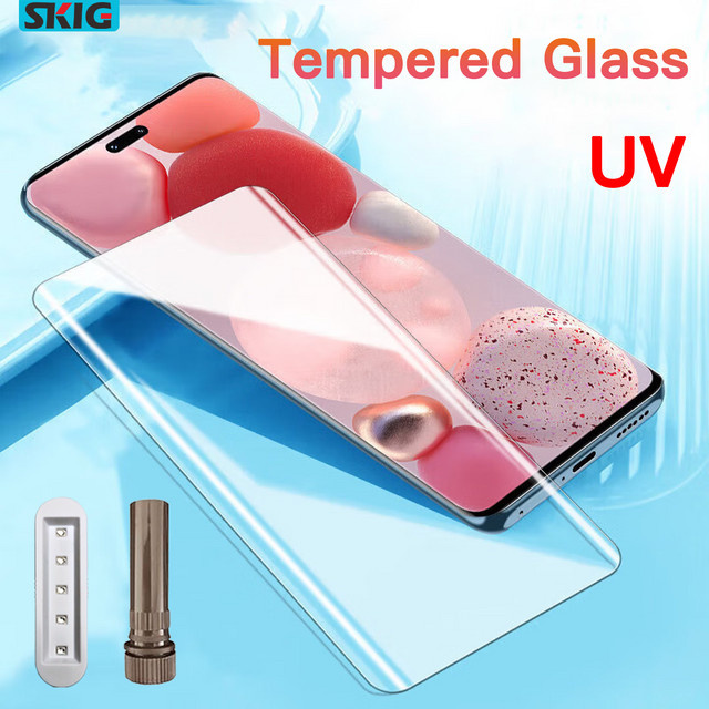 UV-gehärteter Displayschutz aus Glas für Honor Magic 8 7 6 5 Pro, transparente Vollabdeckung mit Kleber - Bild 1