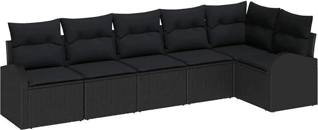 vidaXL Garten-Sofa-Set aus Poly Rattan in Schwarz mit Kissen und modernem L-Shape Design - Bild 1