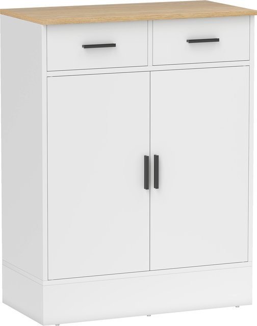 HOMCOM Sideboard mit 2 Schubladen und verstellbarem Regal in Weiß, moderner Aufbewahrungsschrank für Küche, Wohnzimmer oder Flur - Bild 1