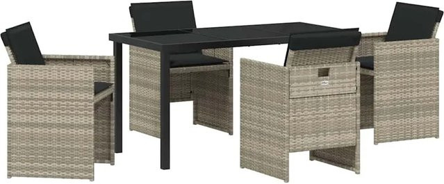 vidaXL Garten Essgruppe aus Poly-Rattan mit 5 Teilen und Kissen in Hellgrau-Anthrazit - Bild 1