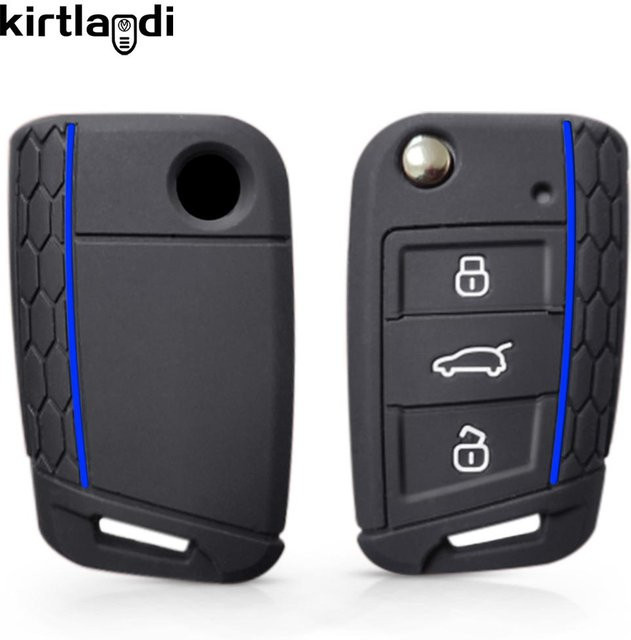 Silikon Schlüsselhülle Halter in Schwarz für Skoda Octavia A7, Kodiaq, Fabia, Seat Ibiza, Leon, Ateca sowie VW Polo, Golf 7, Tiguan, T-Roc und T6 - Bild 1