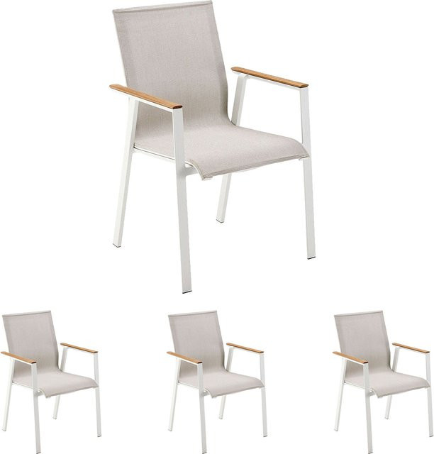 4er Set Solpuri SOUL Stapelsessel aus Aluminium in Weiß mit Teak-Armlehnen - Bild 1