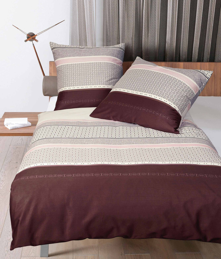 Janine J.D. Mako-Satin Bettwäsche mit Streifen und Kreisen in Aubergine, Set bestehend aus Bettbezug und Kissenbezug, B/H: 135 x 200 cm und 80 x 80 cm - Bild 1
