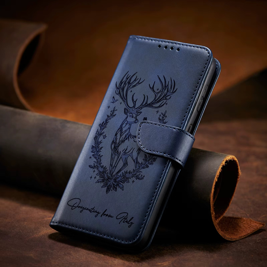 3D Tier Leder Handyhülle mit Brieftaschenfunktion für Samsung Galaxy Modelle in Blau - Bild 2