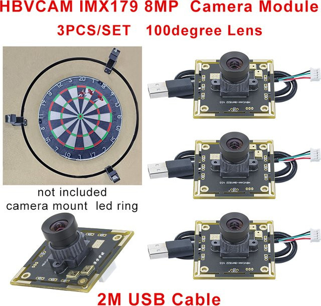 HBVCAM IMX179 8MP Kameramodul mit 100 Grad Sichtfeld in Schwarz für das Autodarts IO Punktezählsystem - Bild 1