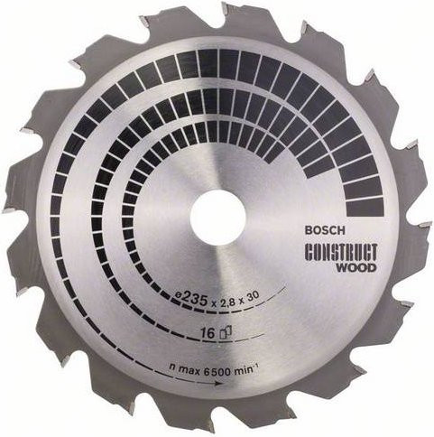 Bosch Construct Wood Hartmetall Kreissägeblatt mit 16 Zähnen, Durchmesser: 235 mm, Bohrung: 30/25 mm, Breite: 2,8 mm - Bild 1