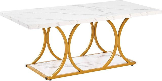 Buying Solutions MB Moderner Couchtisch in Weiß mit Holzmaserungs-Design und 2 Ebenen, rechteckiger Mitteltisch aus Spanplatte und Metall, B/T/H: 120 x 59,5 x 48 cm - Bild 1