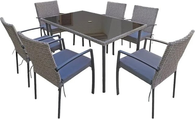 Jet-Line Gartenmöbelset Carlo 7-teilige Essgruppe aus Polyrattan in Grau mit Tisch und 6 Stühlen - Bild 1