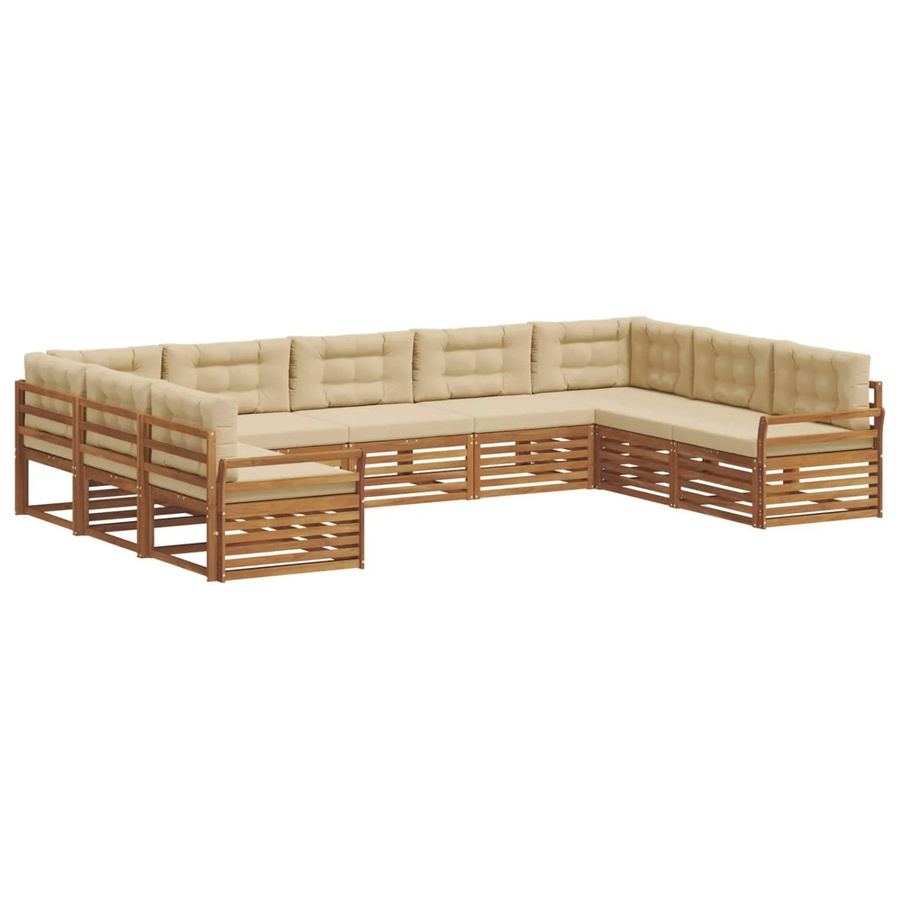 vidaXL Sofagarnitur 9-teilig aus Akazie Massivholz in Natur und Beige mit modernem Design - Bild 2
