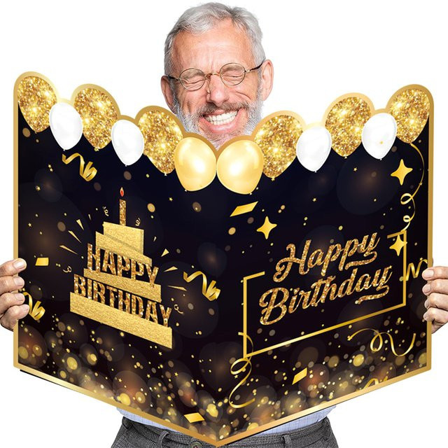 CHENJ Happy Birthday Gästebuch und Nachrichtengedenkkarte in Schwarz und Gold aus Papier - Bild 1