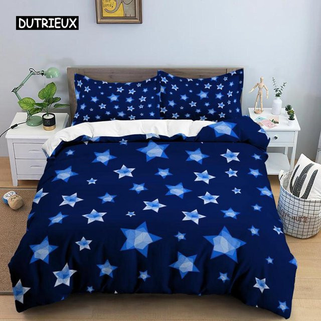 Bettwäsche-Set mit Sternenmuster von Binchi Outdoor Product aus Mikrofaser, Blau/Mehrfarbig, B/H: 140 x 200 cm - Bild 1