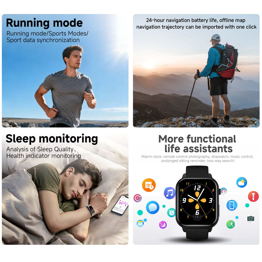 SIMSONLAB Smartwatch, Schwarz, Silikon, 1,83 Zoll, Unisex - Bild 3