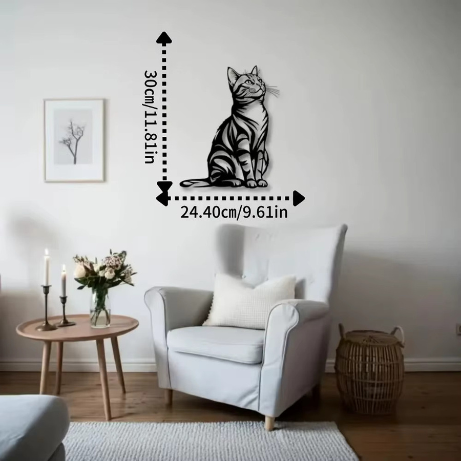 Minimalistische Katzen-Wanddekoration aus Metall von CIFBUY in Schwarz - Bild 2