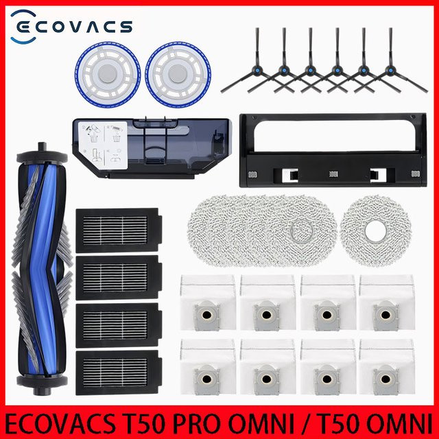 Ecovacs Zubehör-Set für T50 PRO OMNI und T50 OMNI in Schwarz mit Hauptseitenbürsten, Mopptüchern, HEPA-Filtern und Staubbeuteln - Bild 1