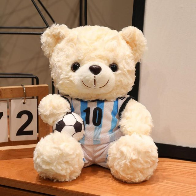 Linyi toy Fußball Teddybär Plüsch, beige - Bild 1
