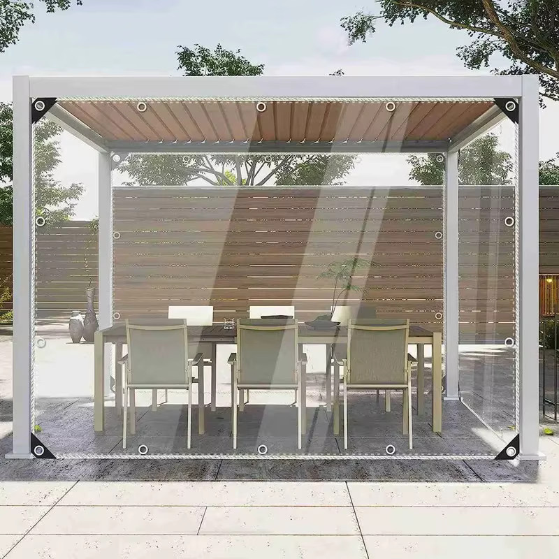 Tewango Transparente PVC-Plane für den Balkon, Wind- und Wasserdicht, Transparent/Schwarz - Bild 2