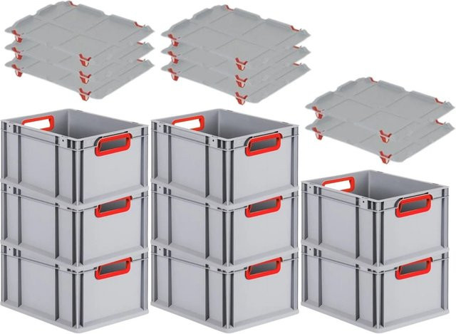 PROREGAL Spar Set 8x Eurobox Nextgen Color mit Auflagedeckel und Schiebeschnappverschlüssen, Farbe Rot, H x B x T: 22 x 30 x 40 cm - Bild 1