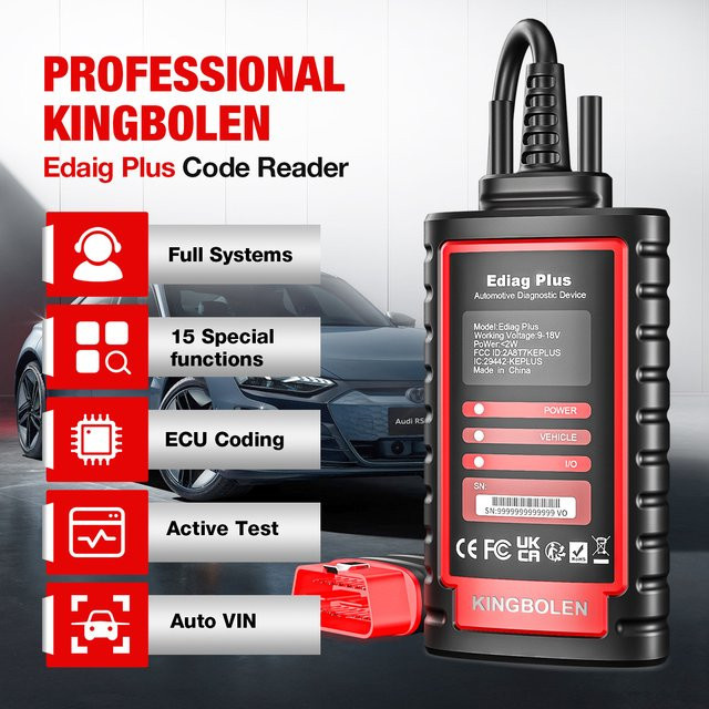 KINGBOLEN Ediag Plus CAN FD OBD Scanner Diagnosegerät für Steuergerätecodierung, Aktiver Test und 15 Resets in Schwarz - Bild 1
