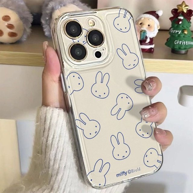Miffy Cartoon Handyhülle für Samsung Galaxy S21 S22 S23 S24 S25 S26 Ultra Plus Note10 Transparent mit blauen Linien aus TPU - Bild 1
