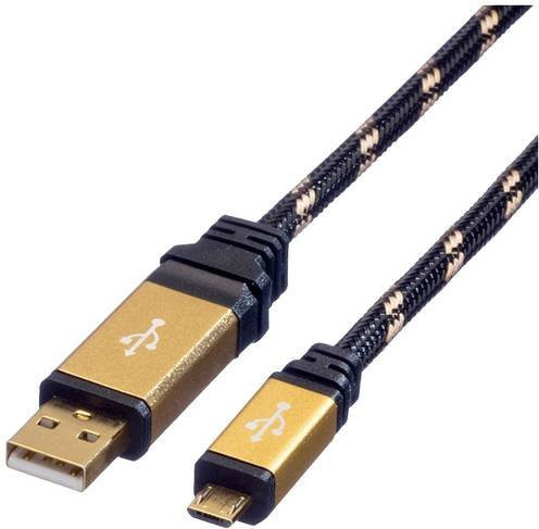 Roline USB 2.0 Kabel mit USB-A und Micro-USB Stecker, Schwarz/Gold, Länge: 0,80 m - Bild 1