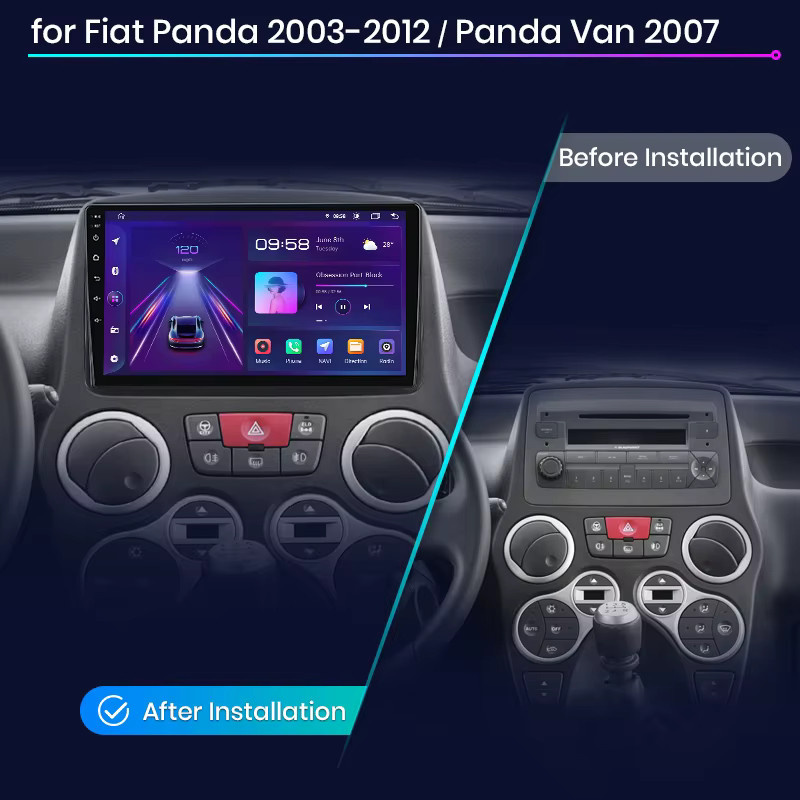 Junsun Android Auto Autoradio für Fiat Panda 2003-2012 und Panda Van 2007 mit 9.0 IPS Touchscreen, Wireless Apple CarPlay und Multimedia Videoplayer, Schwarz, 2 Din - Bild 2