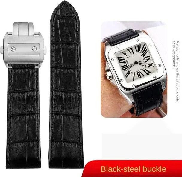 Sweetown Uhrenarmband Rindsleder, Faltschließe, 20mm, Black-silver, Herren Damen - Bild 1