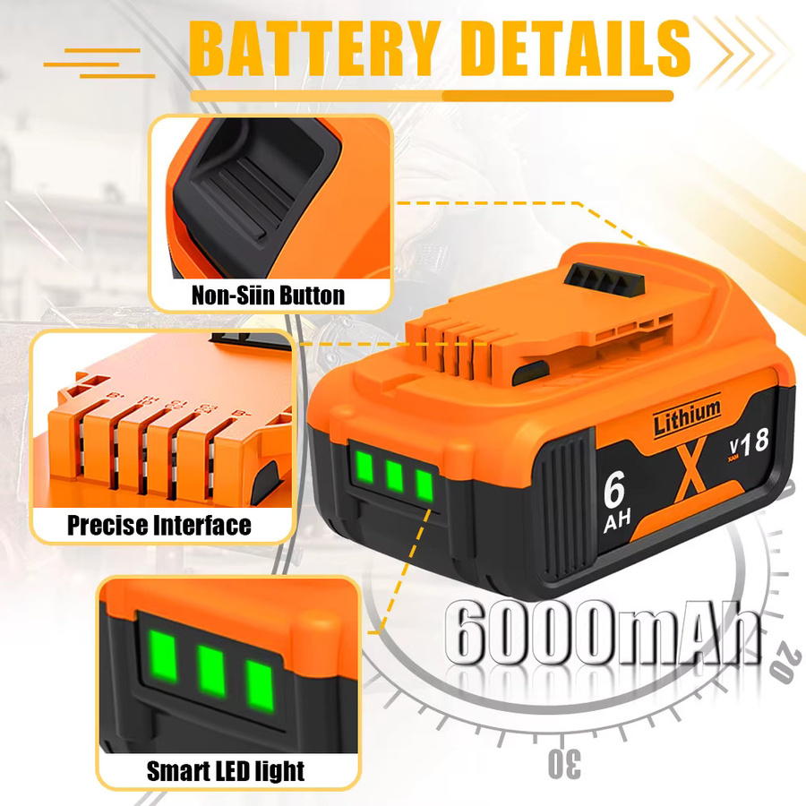 Dewalt Ersatzakku Lithium-Ionen-Batterie 18/20V 6000mAh in Orange für DCB200 DCB120 DCB181 DCB182 DCB201 DCB609 - Bild 4