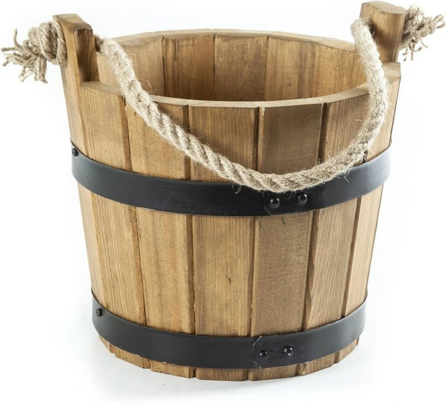 HolzFee Pflanzkübel rustikal aus Kiefernholz in Braun mit Seilgriff und Ösen, Durchmesser: 30 cm, Höhe: 25 cm - Bild 1
