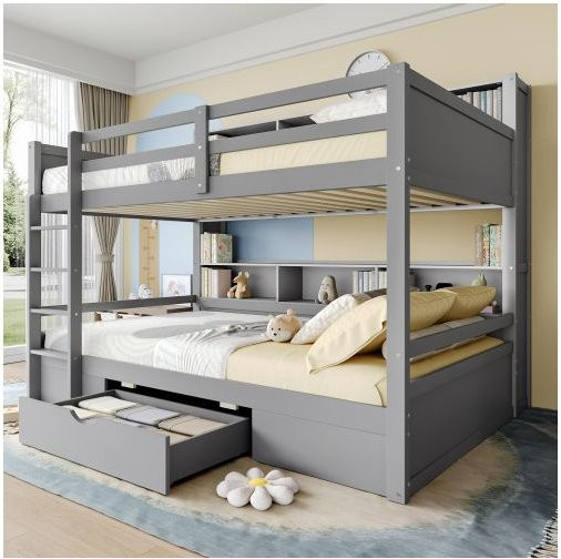 MUVOE Etagenbett aus Massivholz mit Schubladen in Grau, B/T/H: 90 x 200 cm - Bild 1