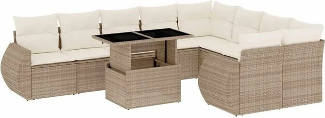 vidaXL 10-teilige Garten-Sofagarnitur in L-Form aus Poly-Rattan mit beigefarbenen Kissen - Bild 1