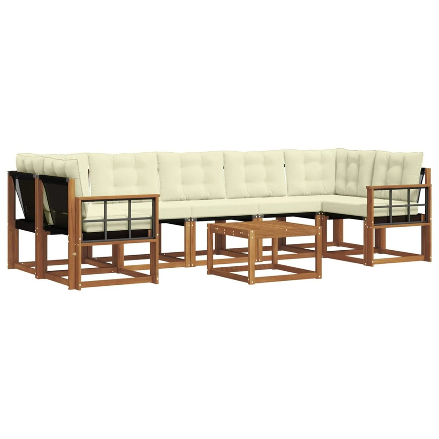 vidaXL Outdoor-Sofagarnitur 8-teilig aus Akazienholz in Braun und Beige mit Kissen und Couchtisch - Bild 2