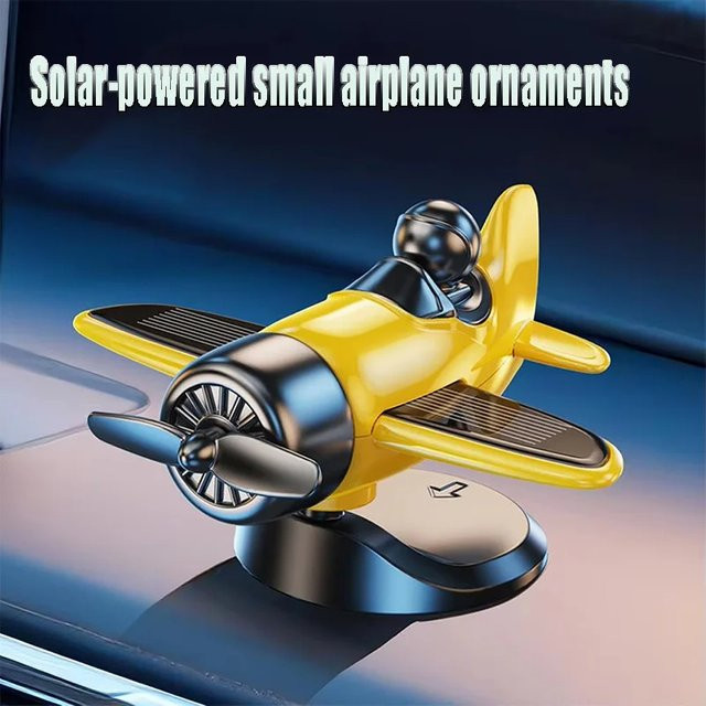 HOMEFISH Solarbetriebenes Rotierendes Flugzeug-Auto-Armaturenbrett-Ornament in Gelb - Bild 1