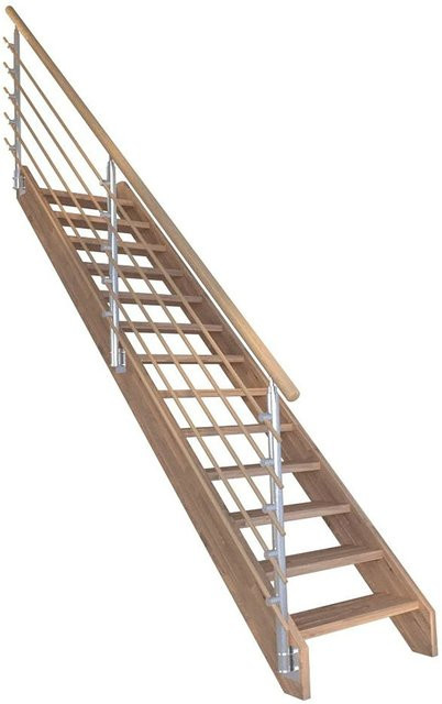 StarWood Treppe Mykonos Pro Eiche Gerade 90 cm mit Design-Geländer-Holzstäben in Braun - Bild 1