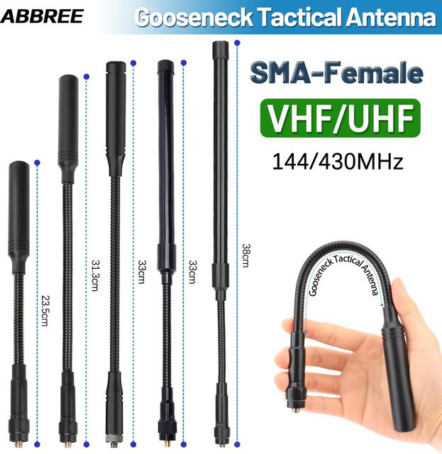 ABBREE Schwanenhals Taktische Antenne AR-168 VHF UHF mit SMA-Buchse in Schwarz für BAOFENG UV-5R 5RH 13 17 21 PRO QUANSHEGN UV K5 Plus - Bild 1