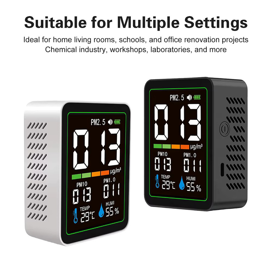 Aideepen 5-in-1 Luftqualitätsmonitor in Weiß mit Temperatur- und Feuchtigkeitsmesser sowie PM2.5, PM1.0 und PM10 Messung und Typ-C-Anschluss - Bild 1