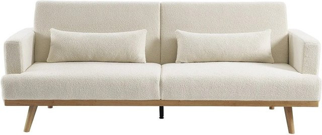 Vente-unique Schlafsofa Esme in Weiß mit Bouclé-Stoff, Breite: 216 cm - Bild 1