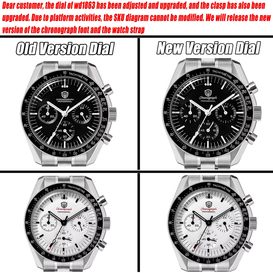 Watchdives Chronograph, Quarz, Edelstahl, Saphirglas, 39 mm, Unisex - Bild 2